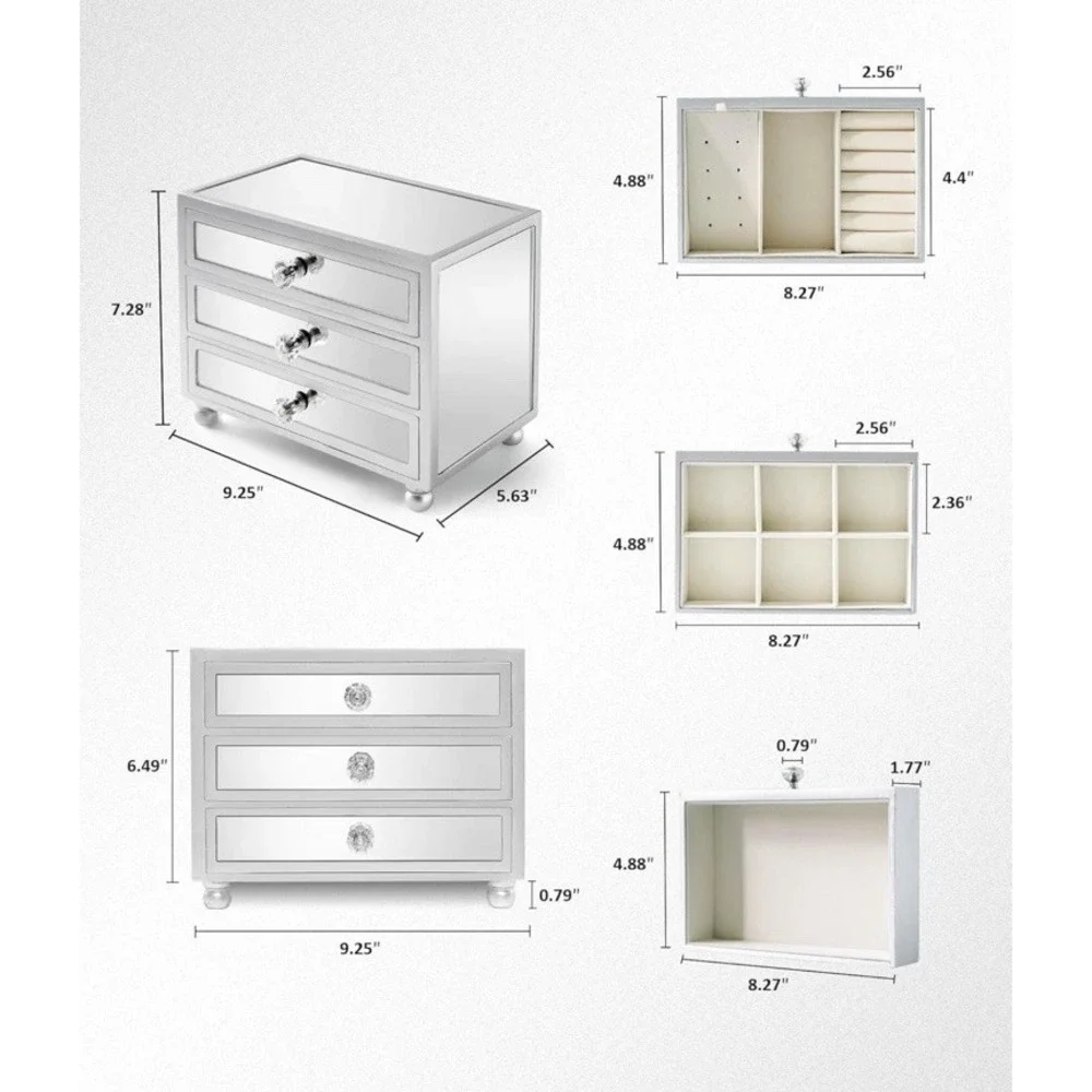 Gifturbo 3‎ Layer Mirror Glass Jewelry Box For Women Girls Jewelry Organizer Box